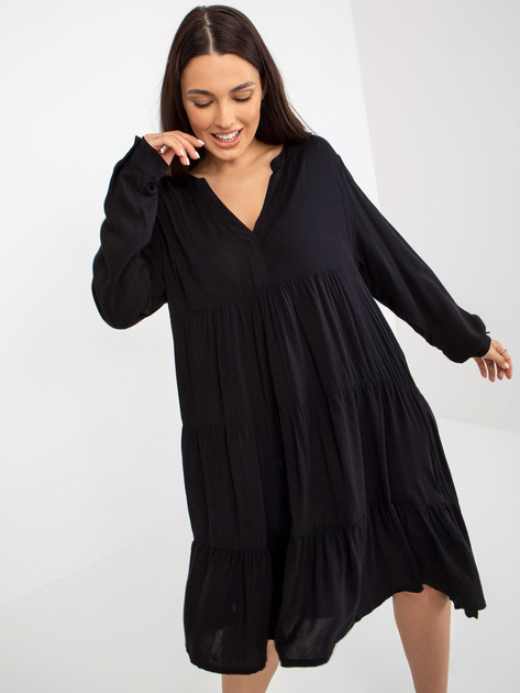 Hurt Czarna boho sukienka z falbaną i dekoltem V SUBLEVEL