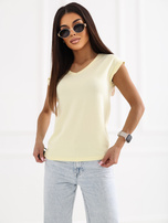 Jasnożółty damski t-shirt z dekoltem V BASIC FEEL GOOD 
