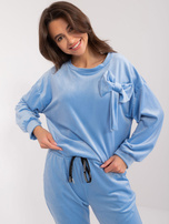 Light blue casual velour set with a bow.