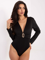 Czarne eleganckie body z dekoltem V RUE PARIS