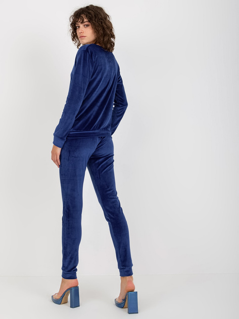 Hurt Kobaltowy damski komplet welurowy z aplikacją