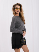 Ciemnoszary damski sweter basic ze ściągaczami
