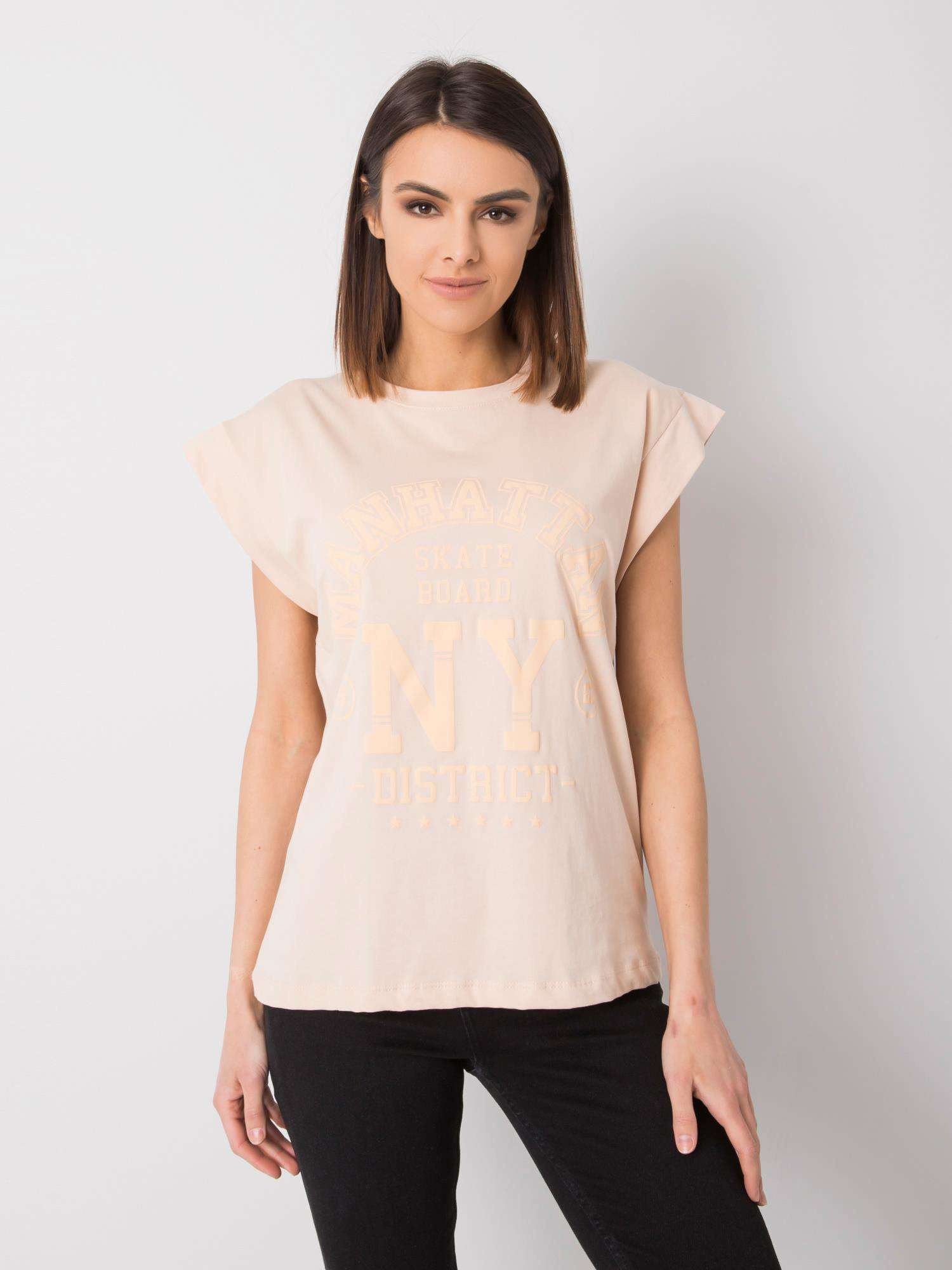 Pfirsichfarbenes T-Shirt mit dem Aufdruck Ciara RUE PARIS.
