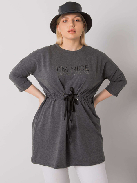 Ciemnoszara melanżowa tunika plus size z wiązaniem Tulsa
