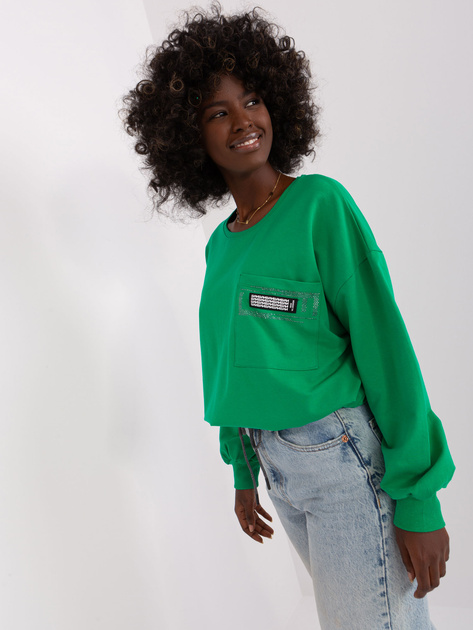 Hurt Zielona krótka bluzka na co dzień z kieszonką