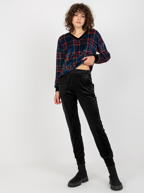 Hurt Ciemnoniebieski komplet welurowy z bluzą w kratę RUE PARIS