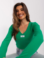 Hurt Zielona prążkowana bluzka z dekoltem V
