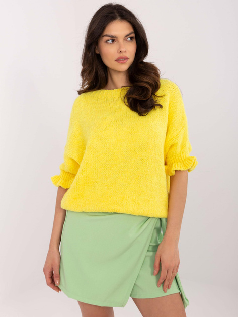 Hurt Żółty sweter oversize z falbankami przy rękawach