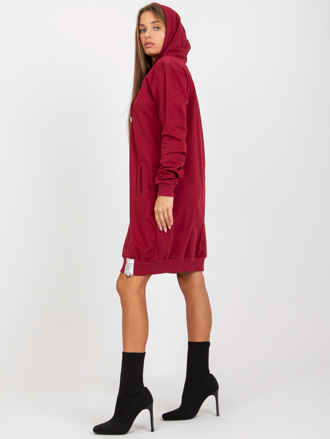 Hurtownia Bordowa dresowa sukienka basic z kapturem