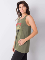 Khaki top z napisem Evette