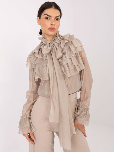 Beżowa elegancka koszula z żabotem
