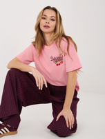 Różowy bawełniany t-shirt z napisami SUBLEVEL 