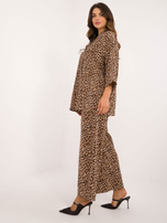 Hurt Beżowo-czarny wzorzysty komplet z koszulą oversize