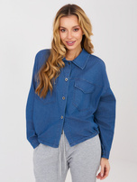 Niebieska jeansowa koszula ze ściągaczem na dole