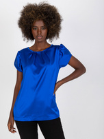 Ciemnoniebieska gładka bluzka z okrągłym dekoltem RUE PARIS 