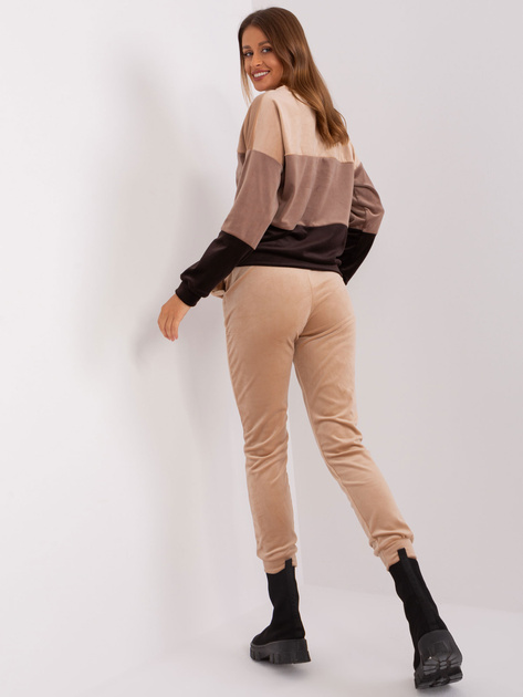 Hurt Beżowo-ciemnobrązowy bawełniany komplet welurowy RUE PARIS