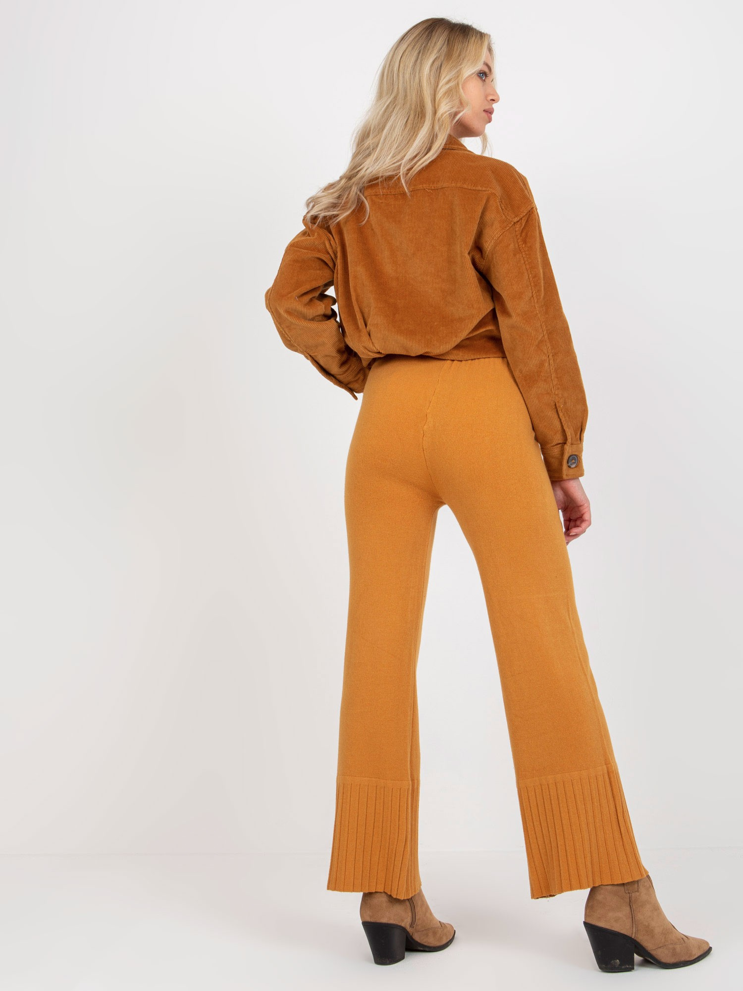Hurt Ciemnożółte szerokie spodnie dzianinowe high waist 