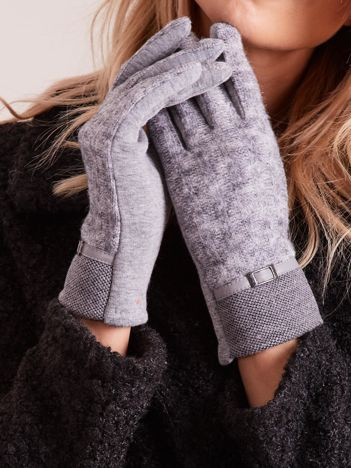 Graue Handschuhe mit Strickeinsatz.
