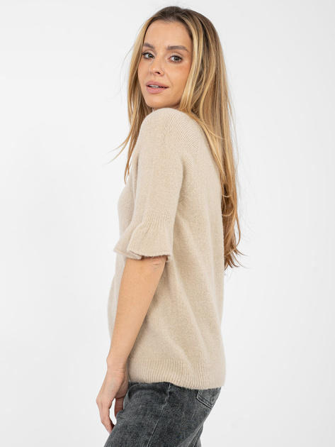 Beżowy damski sweter z falbankami przy rękawach