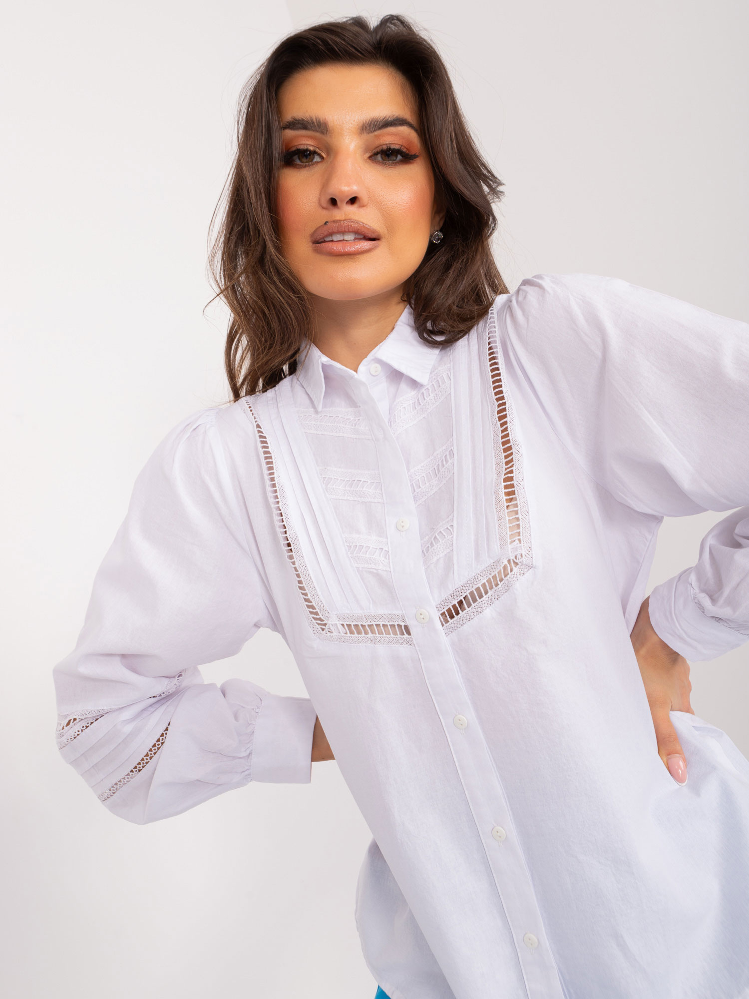 Wholesale White Classic Shirt with Puff Sleeves