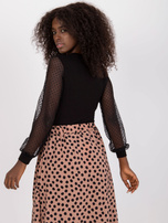 Czarna wiskozowa bluzka wizytowa z tiulowymi rękawami