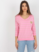 Hurt Różowo-beżowa bawełniana bluzka w paski BASIC FEEL GOOD