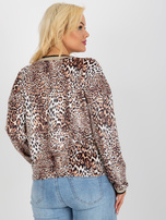 Beige-black velour plus size blouse with print.