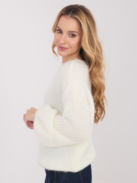 Ecru damski sweter z bufiastymi rękawami
