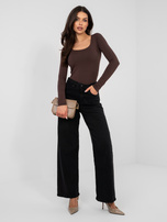 Czekoladowa bluzka basic z podszewką na biuście RUE PARIS 