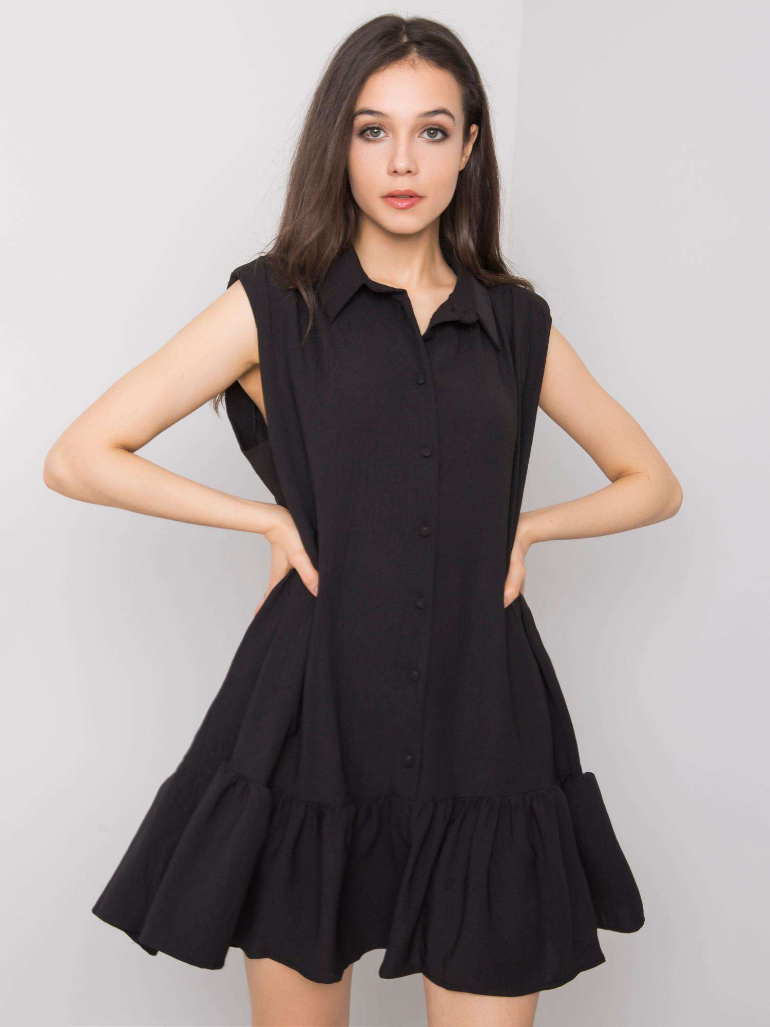 Black summer dress with a collar Odelia RUE PARIS.
