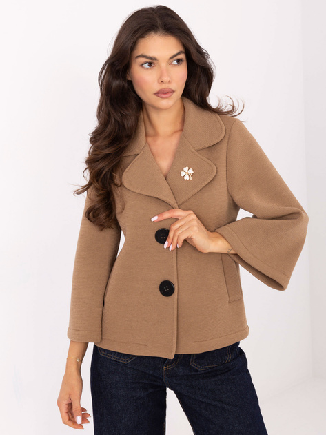Camelowy płaszcz z zapięciem na guziki RUE PARIS
