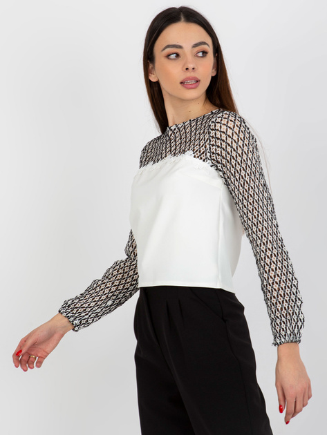 Hurt Ecru-czarna damska bluzka wizytowa z długim rękawem