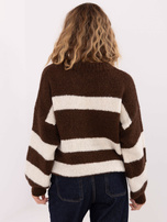 Brązowo-ecru sweter oversize z okrągłym dekoltem