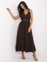 Ciemnobrązowa długa sukienka z muślinu