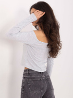 Jasnoszara bluzka hiszpanka z napisem Boston