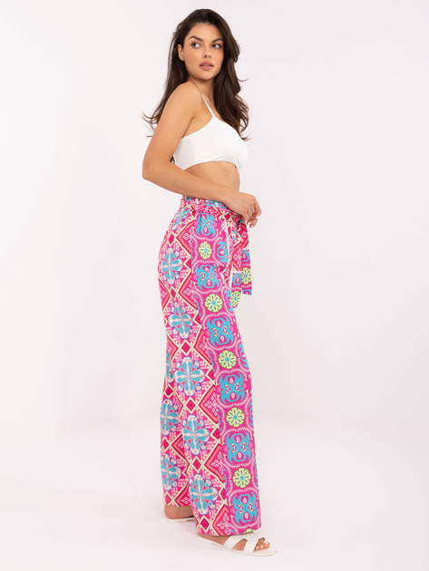 Hurtownia Różowe szerokie spodnie z materiału we wzory