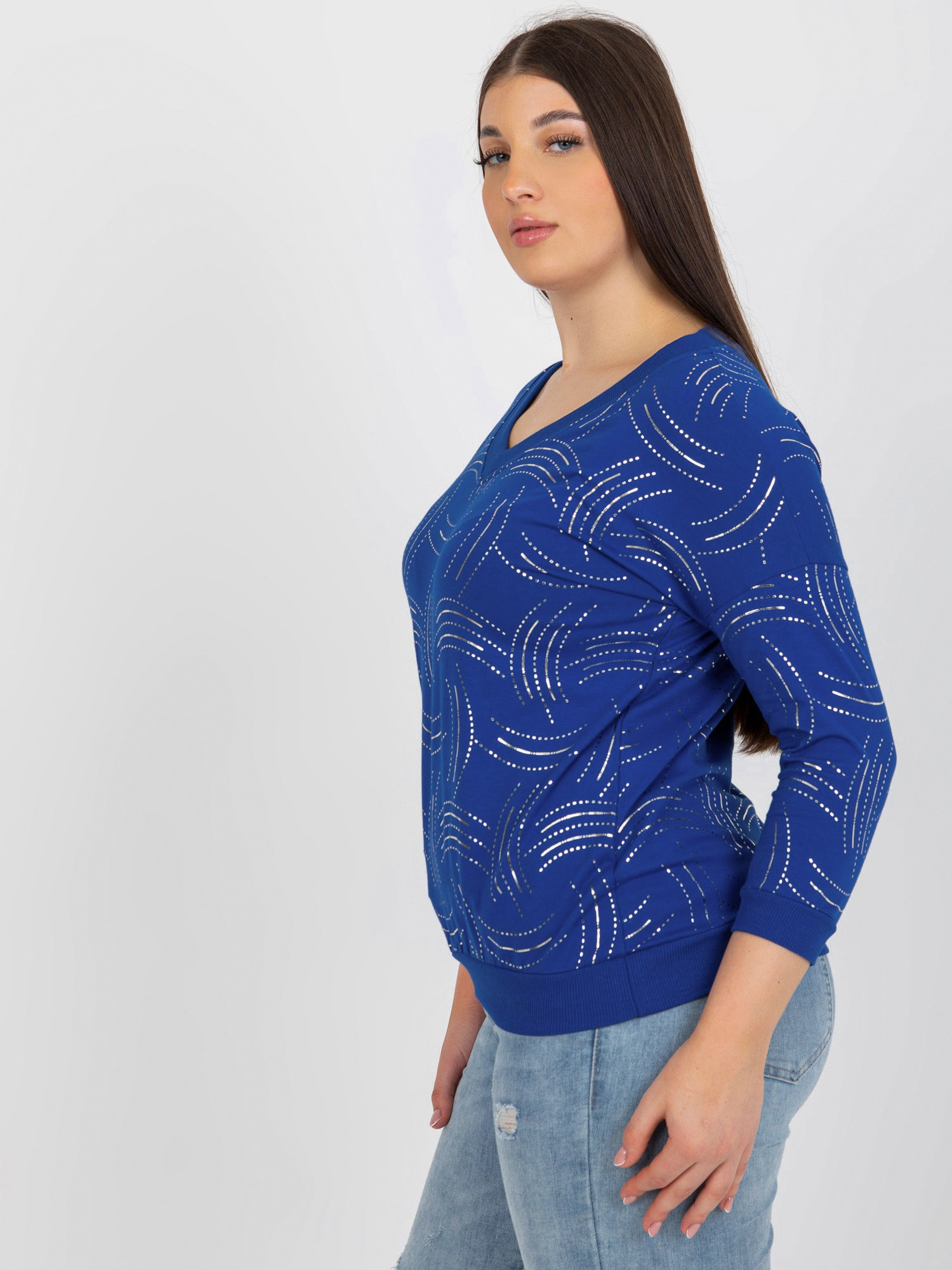 Ciemnoniebieska damska bluzka plus size z nadrukiem