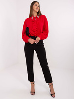 Czerwona wizytowa bluzka z żabotem