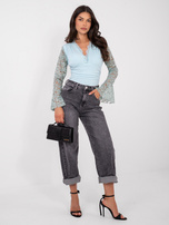 Miętowe damskie body z koronkowymi rękawami 