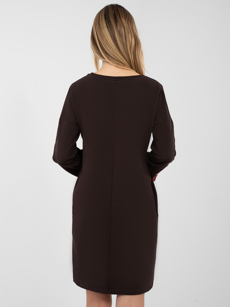 Czekoladowa sukienka z haftowanymi kwiatami RUE PARIS