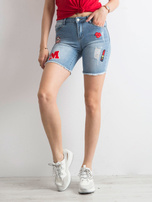 Blue denim shorts with stripes
