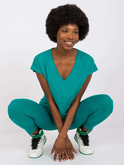 Ciemnozielony t-shirt V-neck damski Arlette