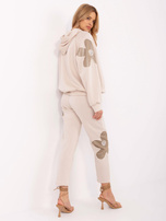 Hurt Beżowy dwuczęściowy komplet z bluzą z kapturem