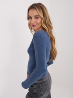 Ciemnoniebieska bluzka basic z guzikami przy dekolcie