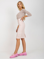 Hurt Brzoskwiniowo-biała tweedowa spódnica ołówkowa z wełną