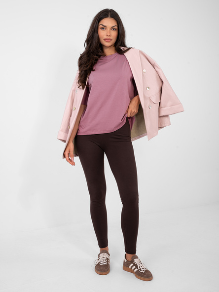 Brudnoróżowy t-shirt z dłuższym tyłem RUE PARIS