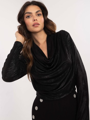 Hurtownia Czarna drapowana bluzka z połyskiem
