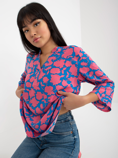 Hurt Turkusowo-różowa bluzka z nadrukiem i dekoltem V SUBLEVEL