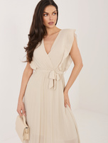 Beżowa rozkloszowana sukienka bez rękawów RUE PARIS