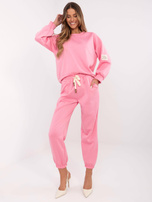 Hurt Różowy dresowy komplet z bluzą bez kaptura 